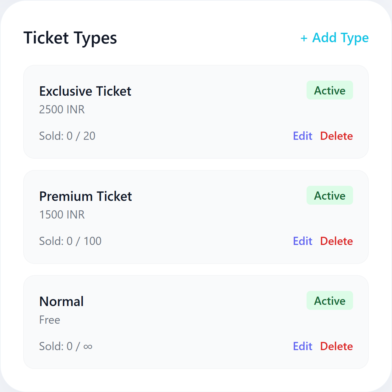 Ticket Types + Verified Payment References